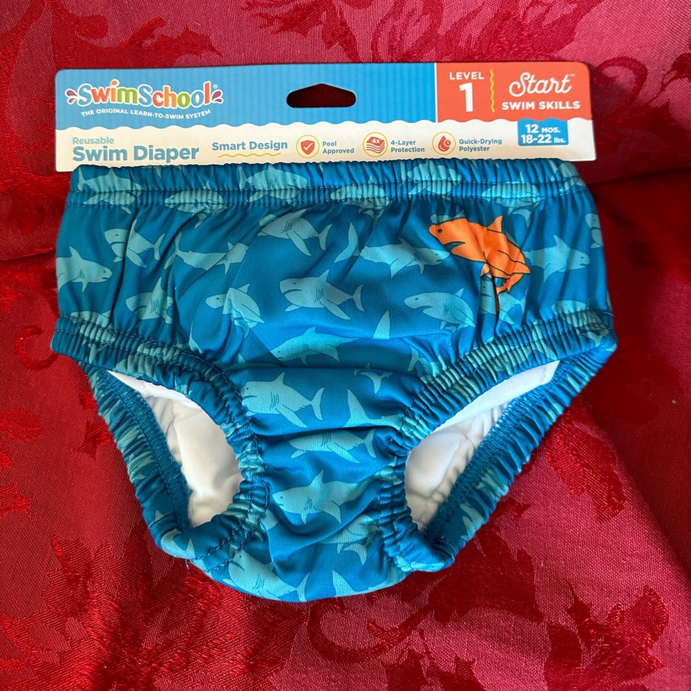 Reusable blue quick drying shark swim pool diaper